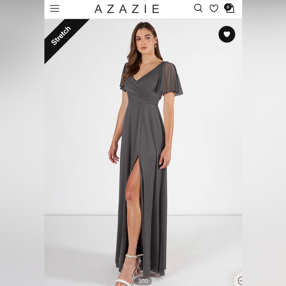 Azazie Induh A-Line Flutter V-Neck Mesh Floor-Len… - image 8